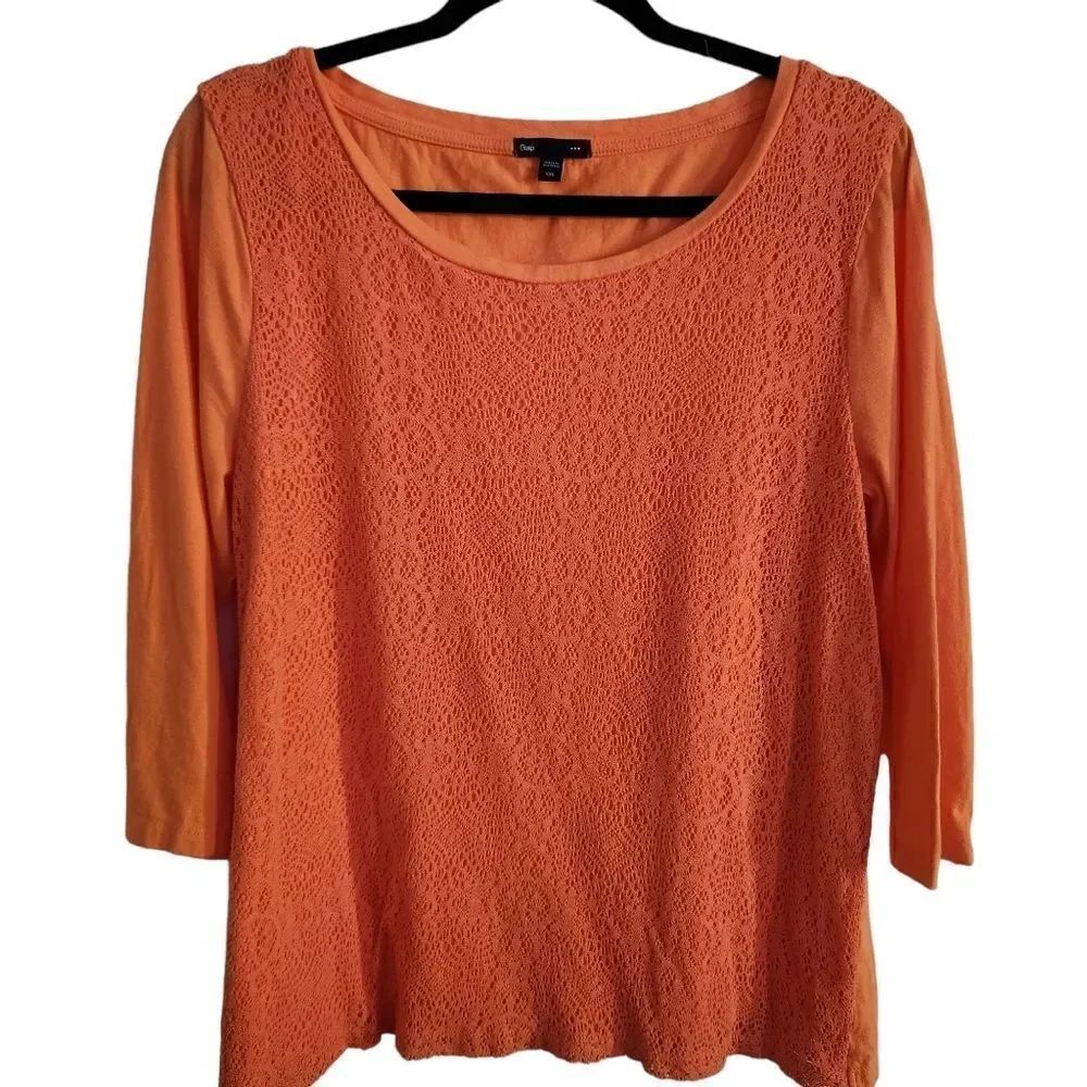 Gap Factory 3/4 Sleeve Crochet Front Overlay Top Size XXL